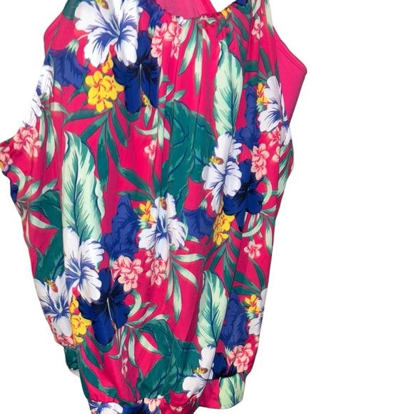 SWIM by CACIQUE Tropical Floral Blouson pink Tankini Top plus size 28 5X - Picture 2 of 4